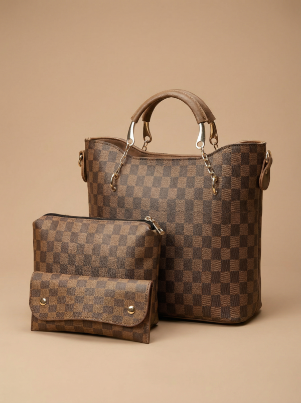 Checkered Tote Handbag – Brown